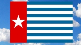 Bendera Berlogo Bintang Kejora yang selalu dibawa KKB sebagai bentuk ingin Papua Barat Merdeka (Foto Koteka.net).