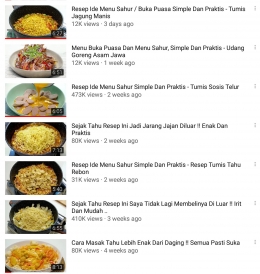 Bidik layar menu resep masakan melalui youtube (dok.pri)