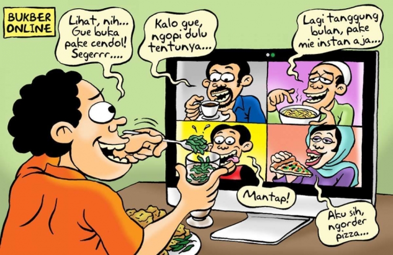 Bukber virtual | ilustrasi: Benny Rachmadi via kontan.co.id
