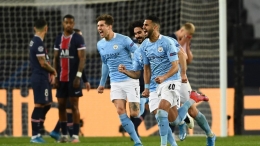 Pemain Manchester City merayakan gol ke gawang Paris Saint Germain. (via eurosport.com)