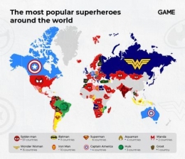 Peta superhero terfavorit di setiap negara. Sumber: Game