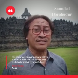 Deskripsi ; relief musik Borobudur disitulah tempat dirinya berangkat terlibat Sound of Borobudur I Sumber Foto : IG @purwacaraka.official