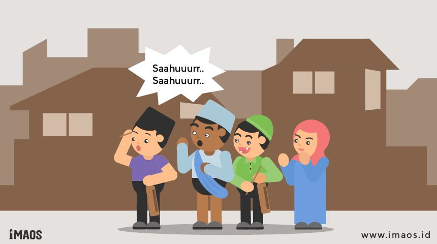 Ilustrasi membangunkan sahur, sumber : imaos.id