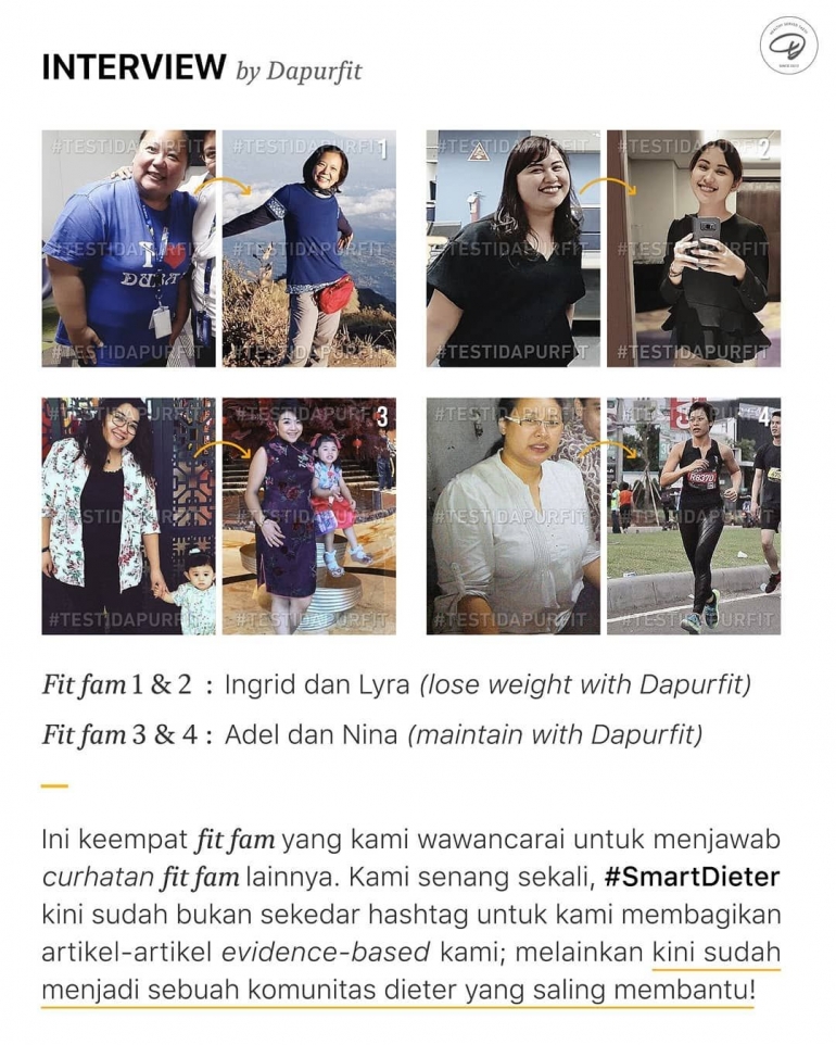 Wawancara 4 FIT fams yang berhasil mengakali diet selama di rumah saja (sumber: instagram Dapurfit)