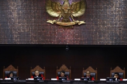 Ilustrasi persidangan di Mahkamah Konstitusi. (ANTARA FOTO/Rivan Awal Lingga) via Kompas.com
