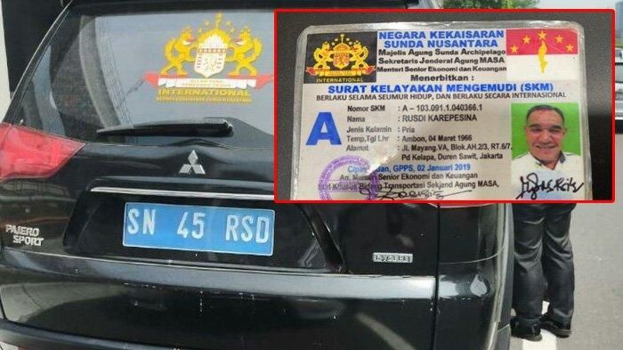 Polisi menyita kendaran dan STNK pengemudi yang mengklaim warga negara Kekaisaran Sunda Nusantara. Foto: bogor.tribunnews.com.