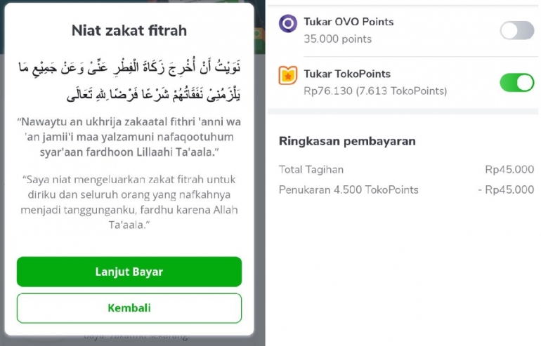 Niat zakat fitrah di aplikasi belanja online | dok. pribadi.