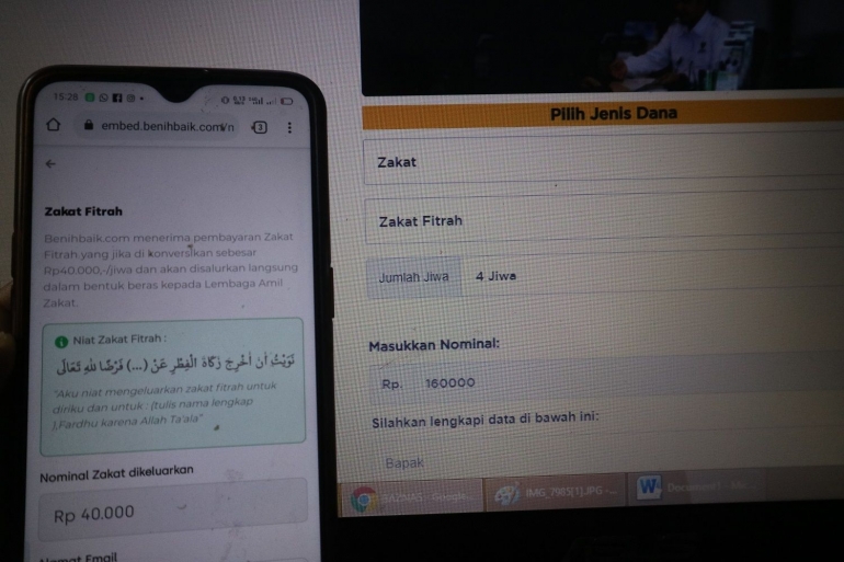 Zakat fitrah online. | Dokumentasi Pribadi