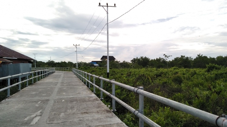 Salah satu ruas jalan jembatan komposit menuju kampung Kaye di Agats, yang dibangun oleh Presiden Jokowi, 20 April 2020. Dokpri.