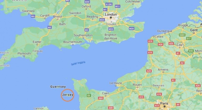 Letak negara Jersey dari Google Maps.