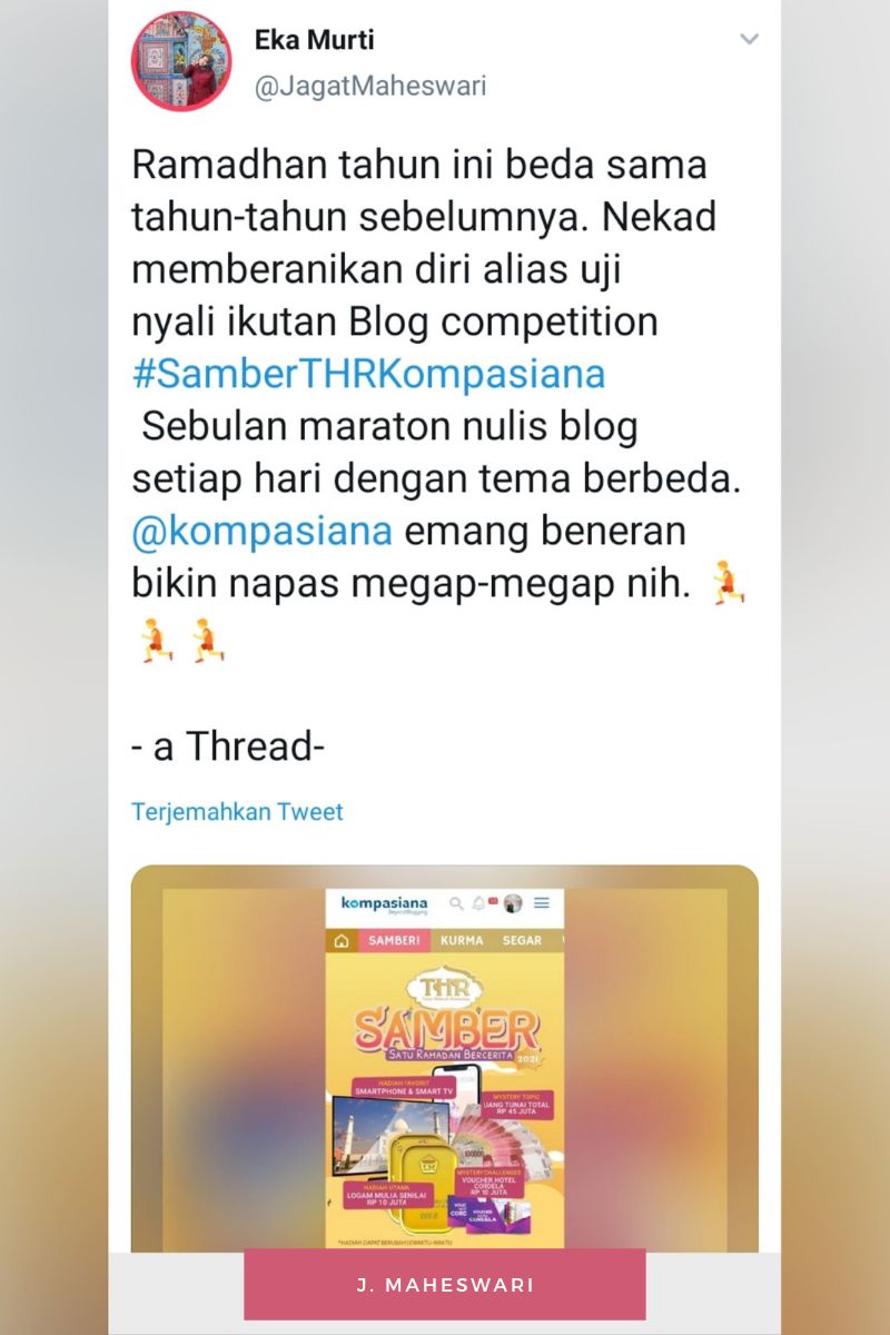 Salah satu platform media sosial yang digunakan dalam Blog Competition. (Doc Pribadi)