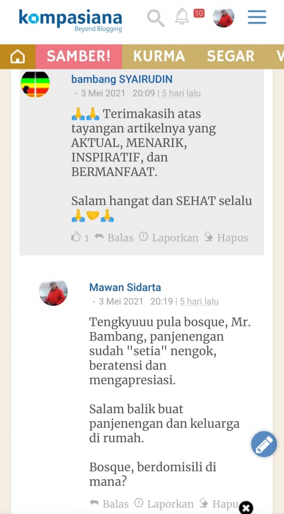 Screenshot halaman komentar Kompasiana (Dokumentasi Mawan Sidarta) 