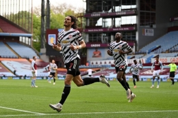 Pemain Manchester United merayakan gol ke gawang Aston Villa. (via straitstimes.com)