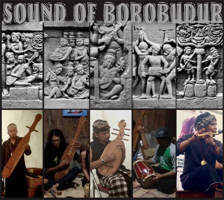 Relief berupa alat musik di Candi Borobudur. | Dokumentasi japungnusantara.org