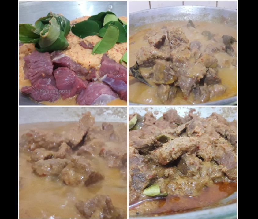 Step by step memasak rendang. Membutuhkan waktu yang lumayan lama dalam memasaknya. Semangat, ya. Foto: Wahyu Sapta.