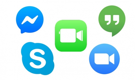 Sejumlah aplikasi panggilan video mulai dari WhatsApp, Room Messenger, Google Duo, Zoom, dan Skype. Ilustrasi dari: www.teknoreview.net