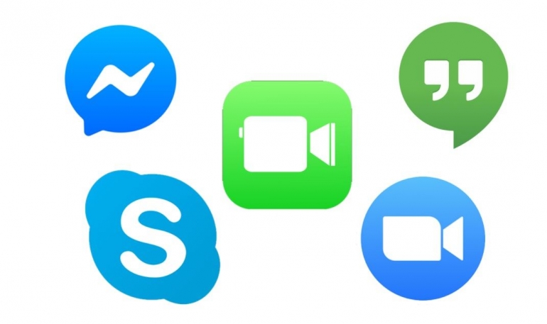 Sejumlah aplikasi panggilan video mulai dari WhatsApp, Room Messenger, Google Duo, Zoom, dan Skype. Ilustrasi dari: www.teknoreview.net