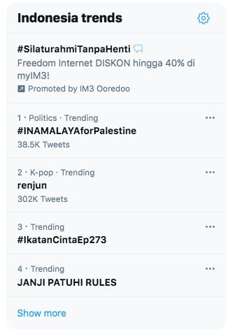 Tagar INAMALAYAforPalestine sempat memuncaki trending topic Indonesia malam ini. Sumber : tangkapan layar twitter