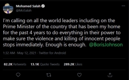 Twit dukungan Mohamed Salah untuk perjuangan Palestina (twitter.com/MoSalah)