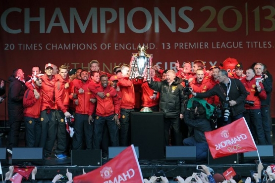 Skuad juara Premier League 2012/13. Sumber: AFP/ANDREW YATES/via Kompas.com