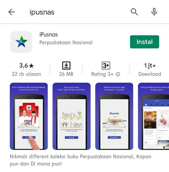 Aplikasi iPusnas yang bisa diunduh (Playstore)
