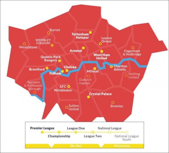 Peta klub-klub yang berbasis di London. Sumber: www.hidden-london.com