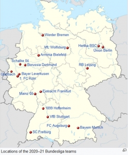 Peta kota dan klub di Bundesliga- Jerman. Sumber: NordNordWest
