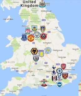Peta klub di Premier League-Inggris. Sumber: www.billsportsmaps.com