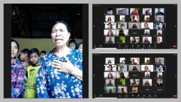 Tangkap layar dari zoom meeting. Kiri : Ibu Lina Pajong dan anak-anak PA Pelayanan Kasih. Kanan : Peserta dan panitia kunjungan. (Foto : dok. istimewa)