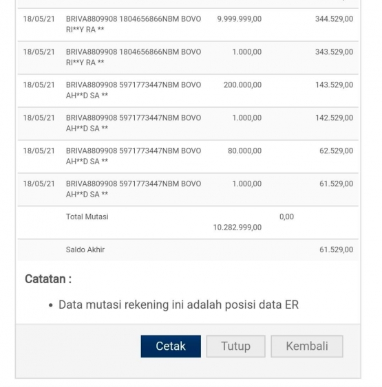 sc mutasi di rek. BRI saya