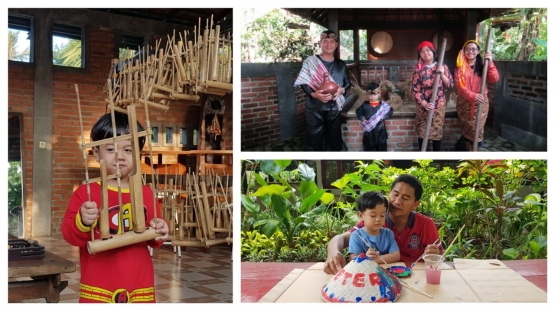 Mengenal budaya Sunda : angklung, baju daerah, dan menghias caping (Foto : dokpri)