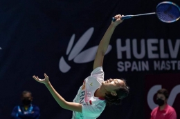 Tunggal putri Indonesia Putri Kusuma Wardani atau Putri KW saat berlaga pada ajang Spain Masters 2021 di Spanyol.(Badminton Spain/Huelva2021WC) 