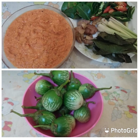 Bumbu-bumbu serta terung hijau bulat (Foto : Martha Weda)