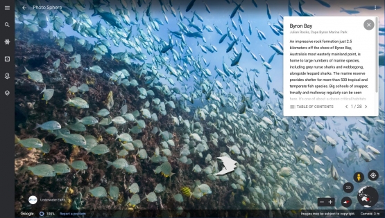 Potret ikan-ikan yang berenang di lautan Kota Byron Bay, Australia | Foto diambil dari Google Earth
