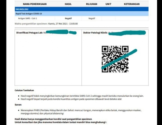 Hasil tes Antigen negatif-dokpri