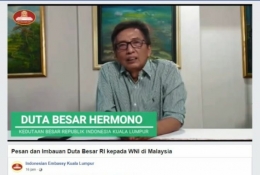 Dubes Hermono ketika menyampaikan pesan melalui video // foto: FB Indonesian Embassy Kuala Lumpur,
