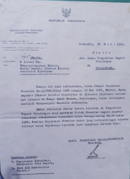 Surat Kewargaan Negara untuk Sr. Maria Xavera dari Presiden ( dok pri )