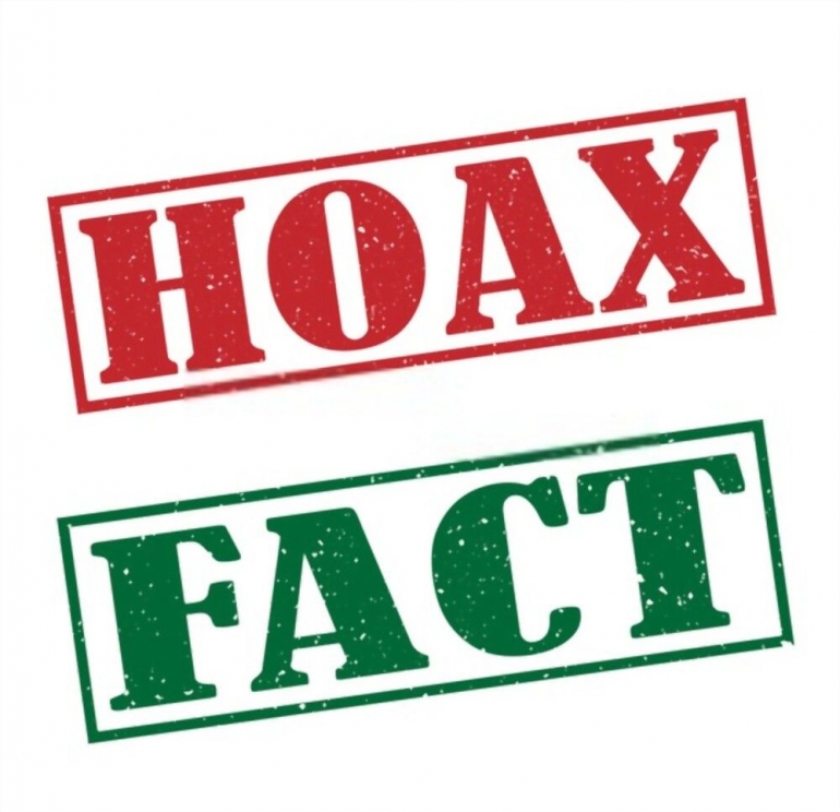 ilustrasi. hoax fact stamp text on white/shutterstock