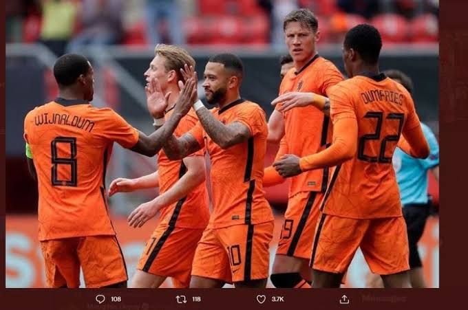 Selebrasi gol pemain Timnas Belanda ke gawang Georgia dalam laga persahabatan jelang Piala Eropa 2020 (Bolasport.com)