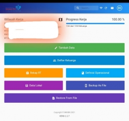 Tangkapan layar menu utama laman PK2021 yang dilakukan oleh kader pendata, versi 2.2.7 (dokumen pribadi)