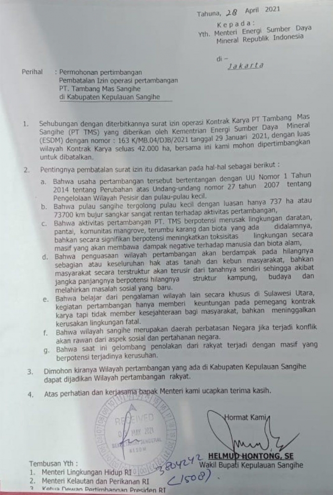 Surat dari Alm. Helmud Hontong. Gambar dari news.detik.com