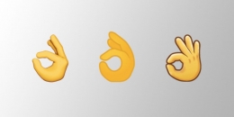 Dari kiri ke kanan, emoji OK yang digunakan oleh Apple, Google, dan Samsung (blog.emojipedia.org).