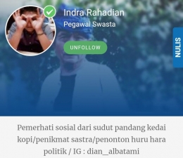 Profil akun Indra Rahadian. Gambar: tangkapan layar akun Kompasiana