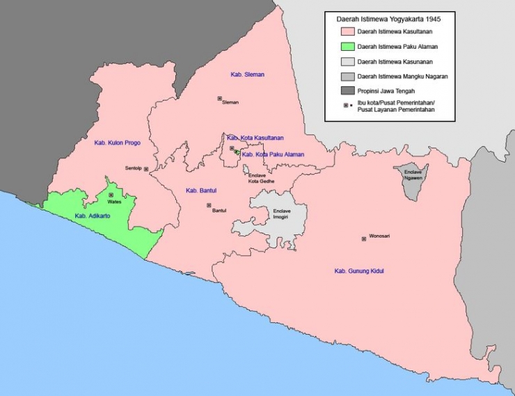 Wilayah Kotagede dan Imogiri yang dahulunya adalah wilayah Kasunan Surakarta. - Sumber: Den Mazze