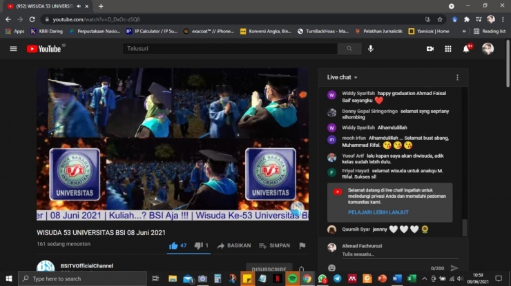 Live Streaming wisuda Universitas BSI ke-53. Dok: BSI