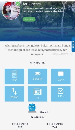 Dokpri: tangkap layar statistik akun Ari Budiyanti