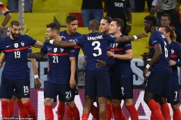 Pemain Prancis merayakan gol ke gawang Jerman. (via Getty Images)