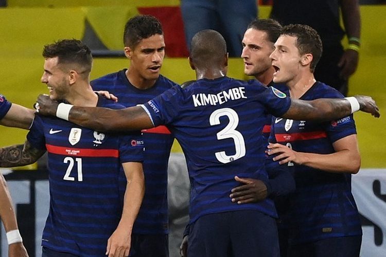Pemain Prancis merayakan gol ke gawang Jerman. foto afp/franck fife dipublikasikan kompas.com
