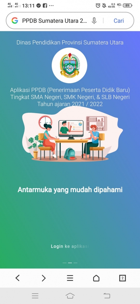 Screenshot aplikasi PPDB SUMUT 2021. Sumber : https://apps.ppdbsumut.web.id/