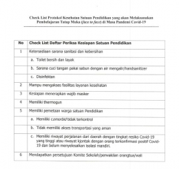 Contoh lembar daftar periksa PTM Terbatas | Sumber: Screenshot/Surat Dinas Pendidikan Kabupaten Probolinggo